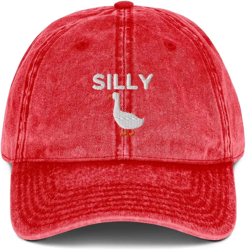 Silly Goose Hat (Embroidered Vintage Cotton Twill Cap) Funny Cartoon Goose Hats