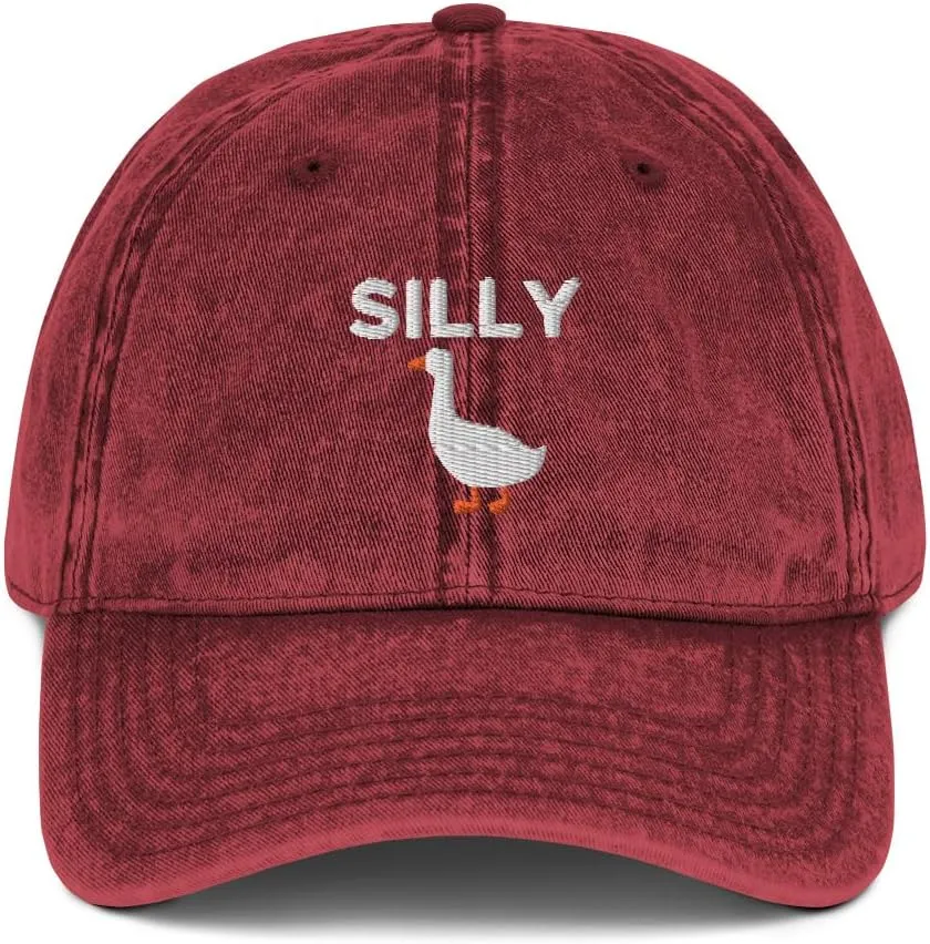 Silly Goose Hat (Embroidered Vintage Cotton Twill Cap) Funny Cartoon Goose Hats