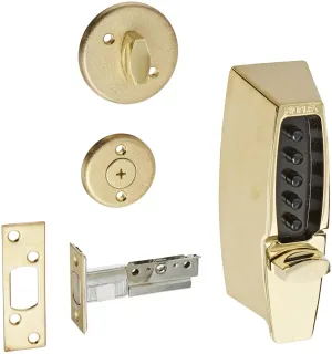 Simplex 710803 Kaba 7100 Series Metal Mechanical Pushbutton Auxiliary Lock with Thumbturn, 25mm Tubular Deadbolt, Flat Front Face Plate, 60mm Backset, Bright Brass Finish