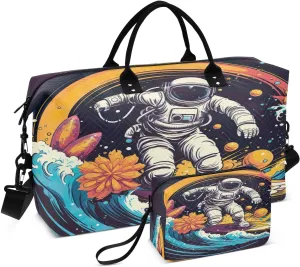 Sinestour Astronaut Floating Travel Duffel Bag for Men Women with Makeup Bag Weekend Overnight Carry On Bags for Travel Yoga Gym