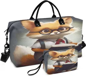 Sinestour Cartoon Fox Read Travel Duffel Bag for Men Women with Makeup Bag Weekend Overnight Carry On Bags for Airline Travel Gym