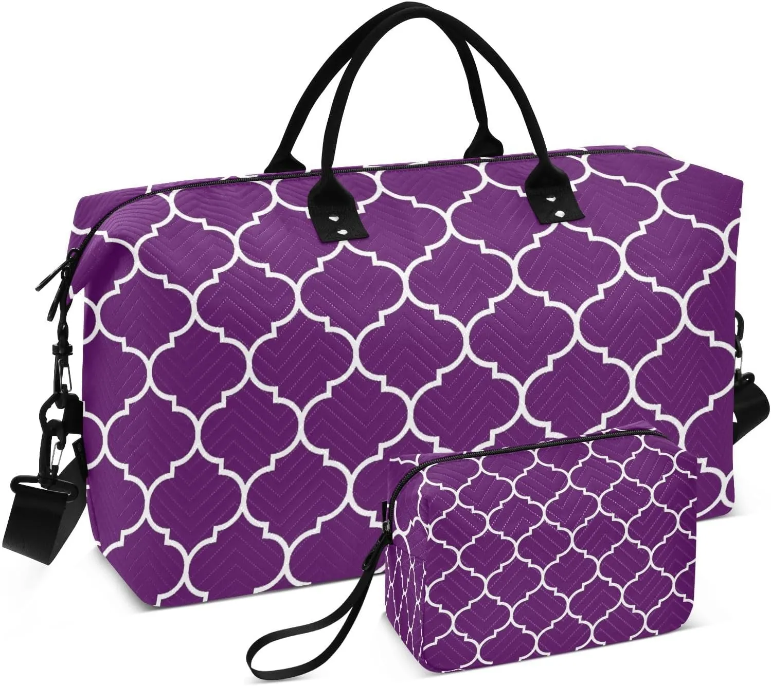 Sinestour Dark Purple Moroccan Tile Travel Duffel Bag for Men Women with Makeup Bag Weekend Overnight Carry On Bags for Traveling Gym Workout