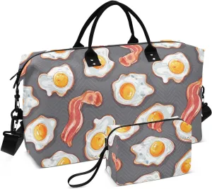 Sinestour Fried Eggs Bacon Travel Duffel Bag for Men Women with Makeup Bag Weekend Overnight Carry On Bags for Travel Hospital Gym
