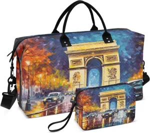Sinestour Triumphal Arch Paris Travel Duffel Bag for Men Women with Makeup Bag Weekend Overnight Carry On Bags for Travel Weekend Getaway