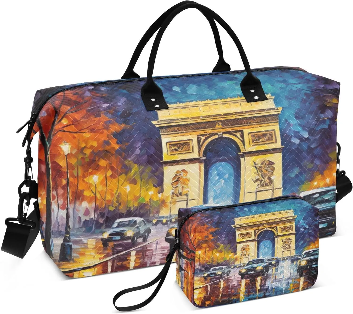 Sinestour Triumphal Arch Paris Travel Duffel Bag for Men Women with Makeup Bag Weekend Overnight Carry On Bags for Travel Weekend Getaway