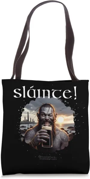 Sláinte Man with Pint Stout Lettering Sláinte Tote Bag