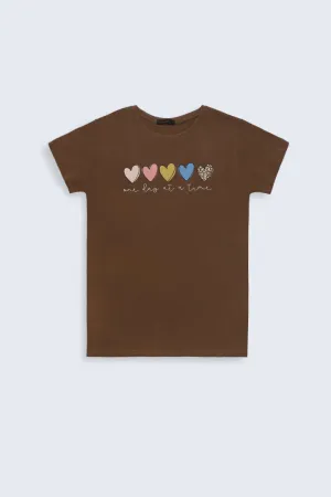Slogan & Heart Print T-Shirt