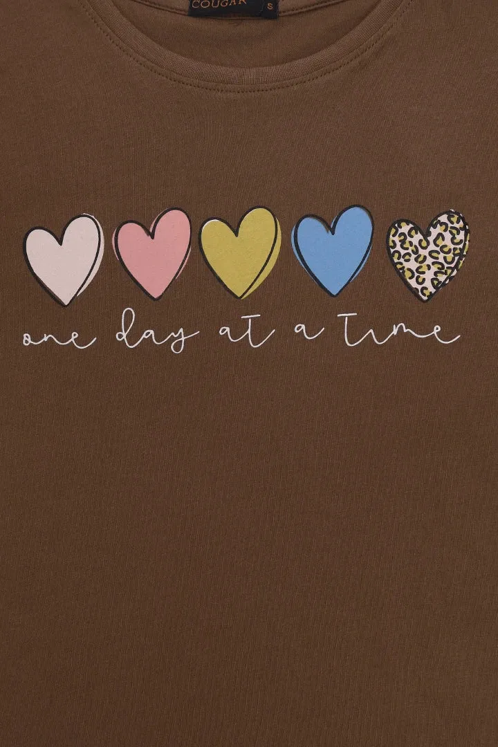 Slogan & Heart Print T-Shirt