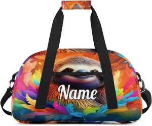 Sloth Animal Personalized Kids Gym Bag Custom Name Sport Duffel Bag Dance Ballet Bag for Girls Practice Workout Bag