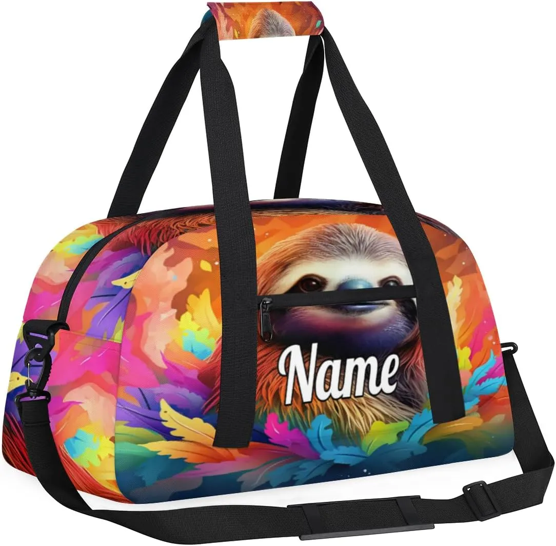 Sloth Animal Personalized Kids Gym Bag Custom Name Sport Duffel Bag Dance Ballet Bag for Girls Practice Workout Bag