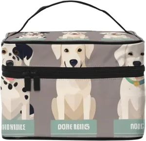Small Dog Breeds Print Makeup Bag,Travel Cosmetic Bag with Zipper for Women Square Make Up Bags Organizer