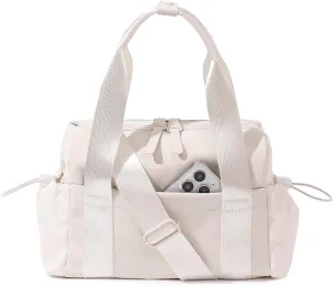 Small Gym Bag for Women, Mini Crossbody Gym Duffle Bag with Wet Compartment, Carry on Gym Tote Bag for Workout Dance Sport Travel (Beige)