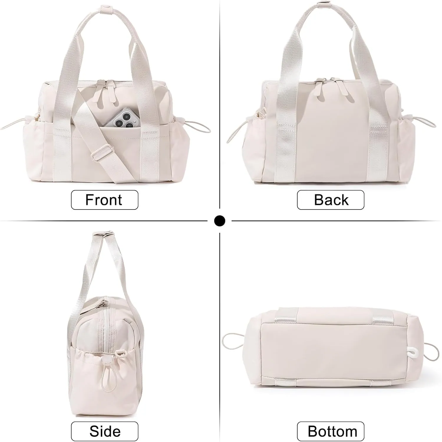 Small Gym Bag for Women, Mini Crossbody Gym Duffle Bag with Wet Compartment, Carry on Gym Tote Bag for Workout Dance Sport Travel (Beige)