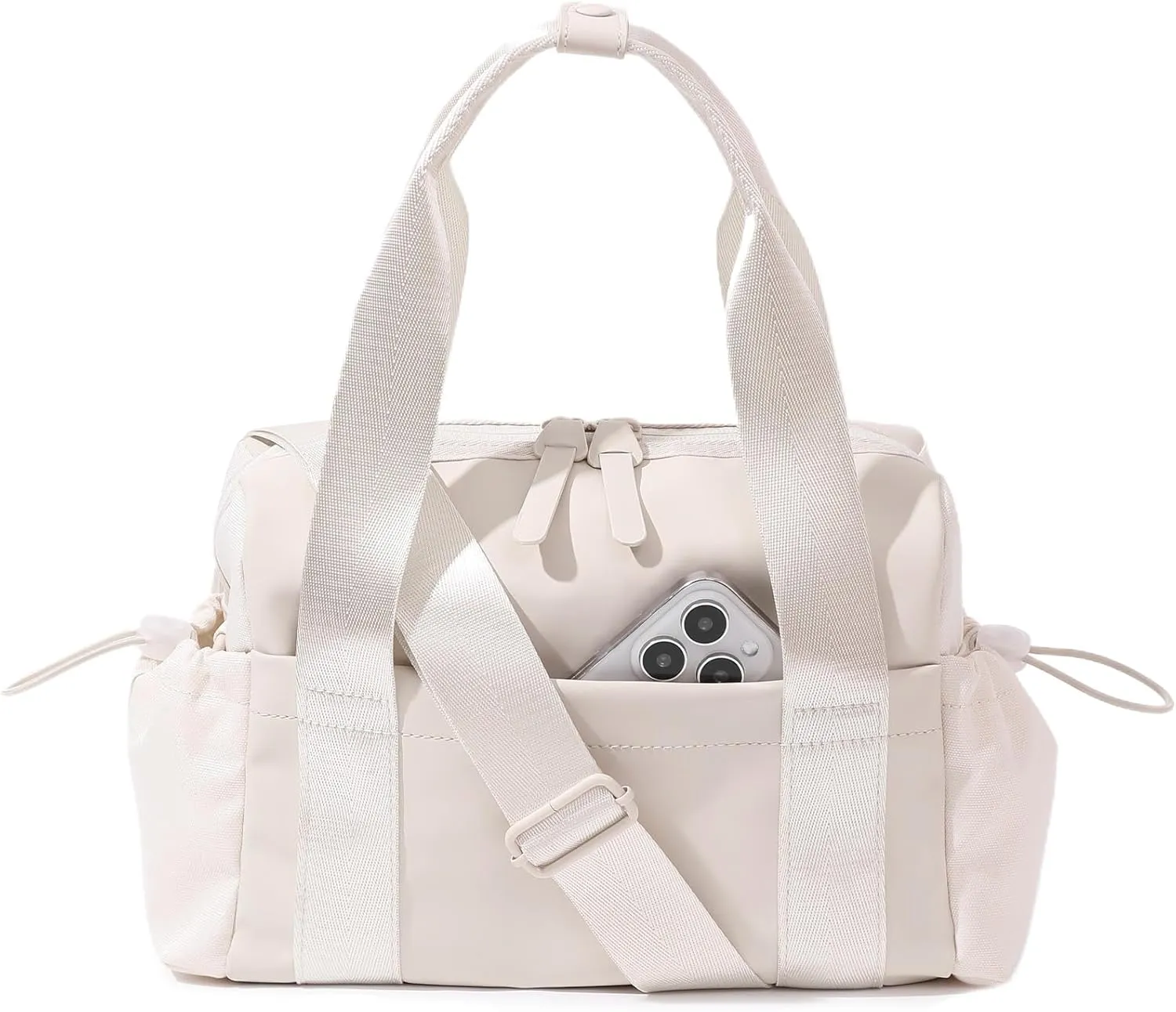 Small Gym Bag for Women, Mini Crossbody Gym Duffle Bag with Wet Compartment, Carry on Gym Tote Bag for Workout Dance Sport Travel (Beige)