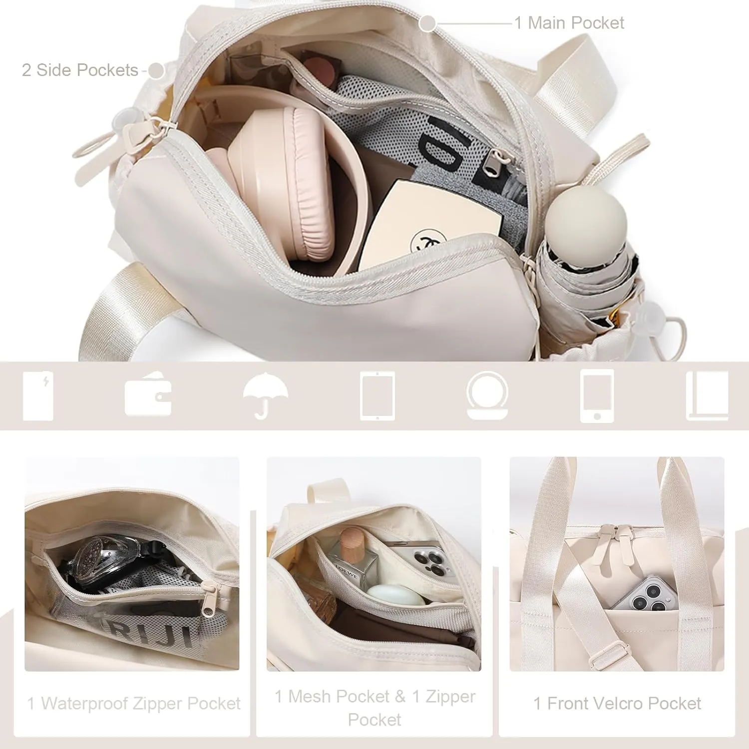 Small Gym Bag for Women, Mini Crossbody Gym Duffle Bag with Wet Compartment, Carry on Gym Tote Bag for Workout Dance Sport Travel (Beige)