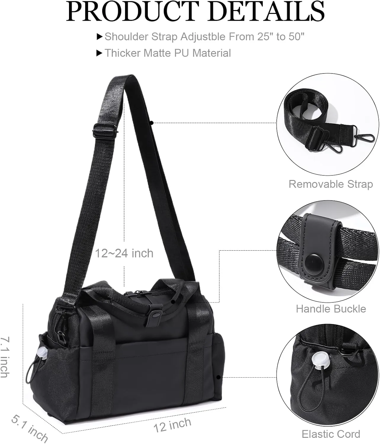 Small Gym Bag for Women, Mini Crossbody Gym Duffle Bag with Wet Compartment, Carry on Gym Tote Bag for Workout Dance Sport Travel (Black)