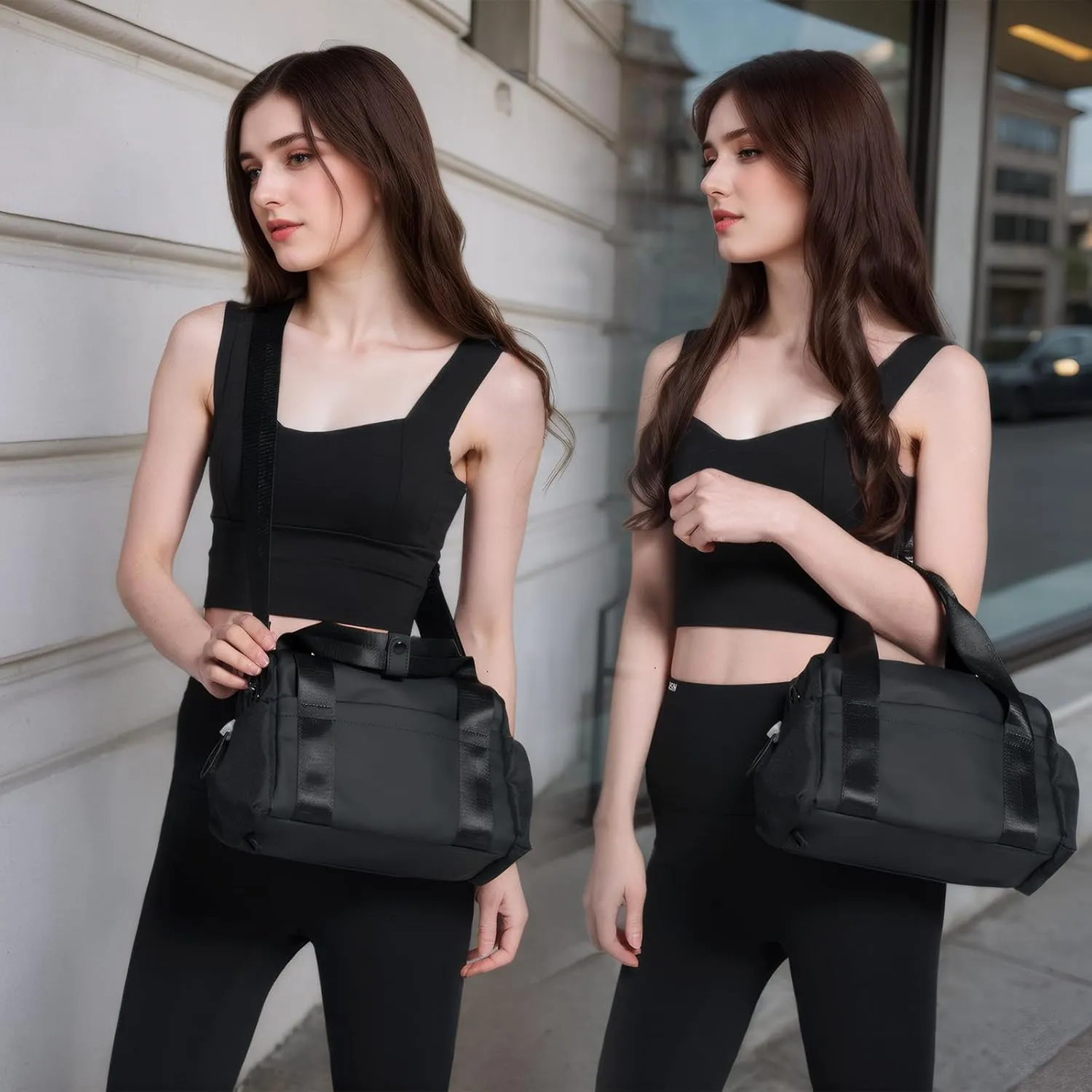 Small Gym Bag for Women, Mini Crossbody Gym Duffle Bag with Wet Compartment, Carry on Gym Tote Bag for Workout Dance Sport Travel (Black)