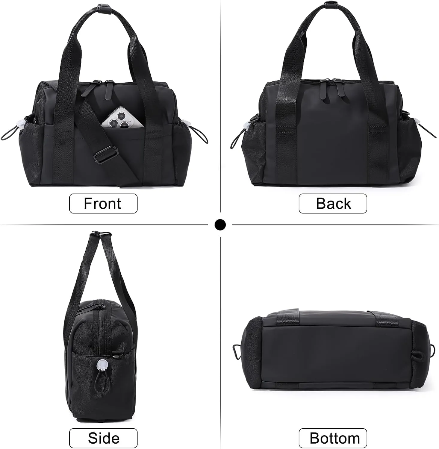 Small Gym Bag for Women, Mini Crossbody Gym Duffle Bag with Wet Compartment, Carry on Gym Tote Bag for Workout Dance Sport Travel (Black)
