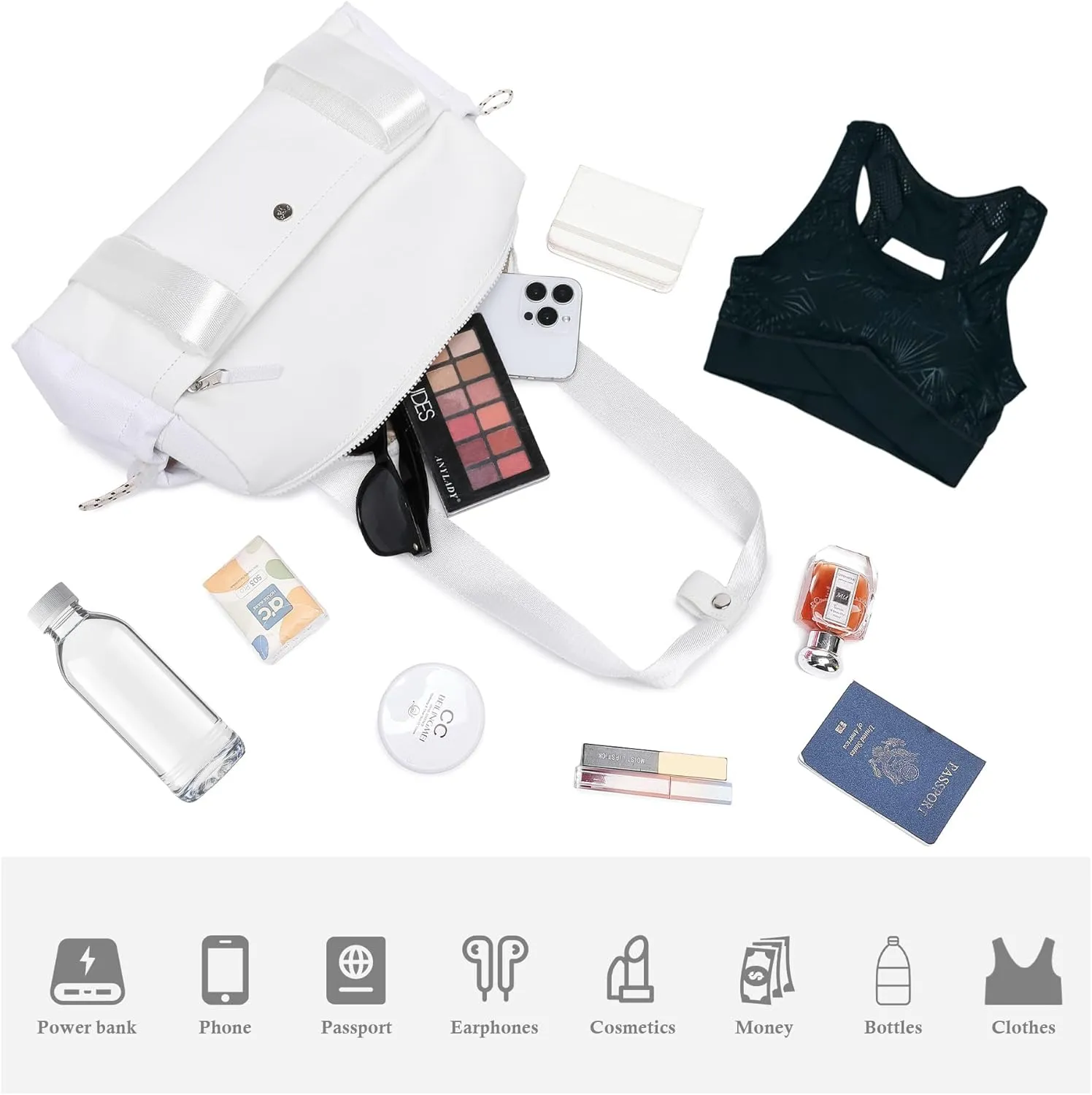 Small Gym Bag For Women Mini Gym Duffle Bag with Wet Compartment Waterproof Sports（Snow White Small）