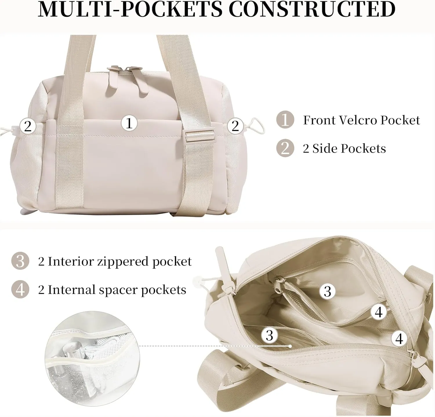 Small Gym Duffle Bag for Women, Mini Gym Bag with Wet Compartment, Beige, 11" x 5" x 7.8"