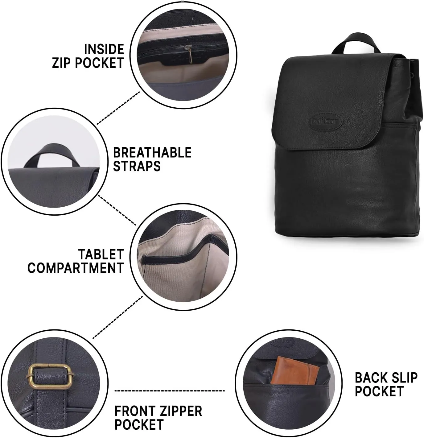 Small Leather Backpack Purse for Women & Men, Semi Veg Goat Skin, Stylish Leather Backpack Purse with Multiple Pockets (Black)