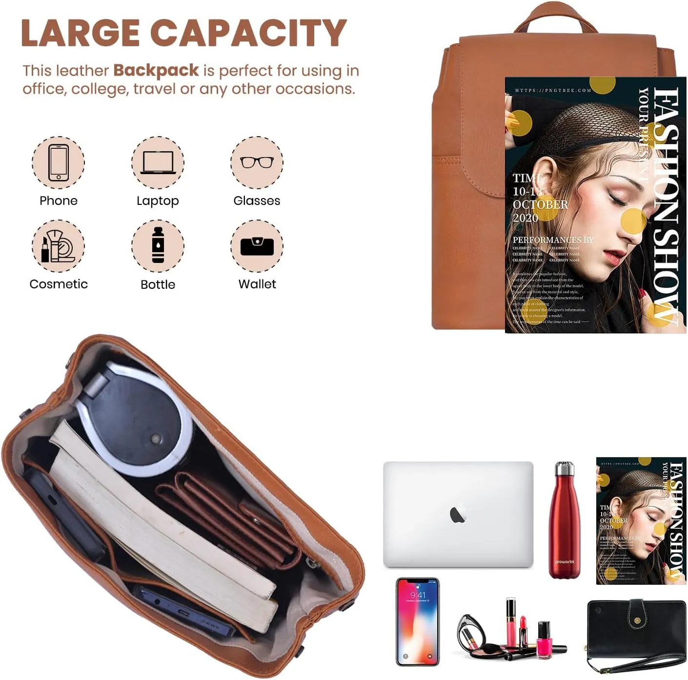 Small Leather Backpack Purse for Women & Men, Semi Veg Goat Skin, Stylish Leather Backpack Purse with Multiple Pockets (Tan)