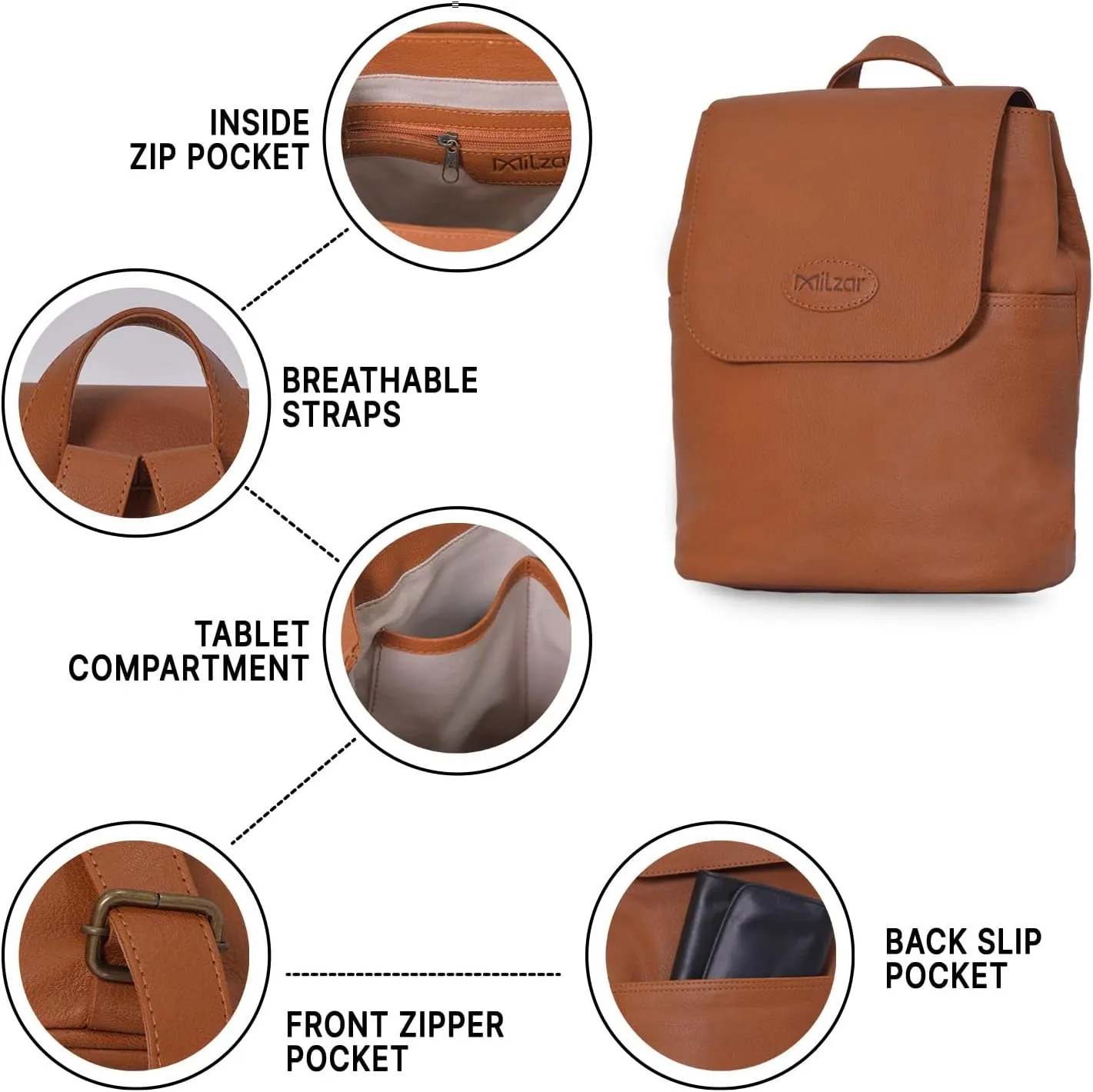 Small Leather Backpack Purse for Women & Men, Semi Veg Goat Skin, Stylish Leather Backpack Purse with Multiple Pockets (Tan)