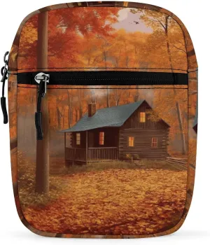 Small Satchel Purse Mini Shoulder Bag Personalized Autumn Woods Cabin Print Crossbody Bags For Women Men