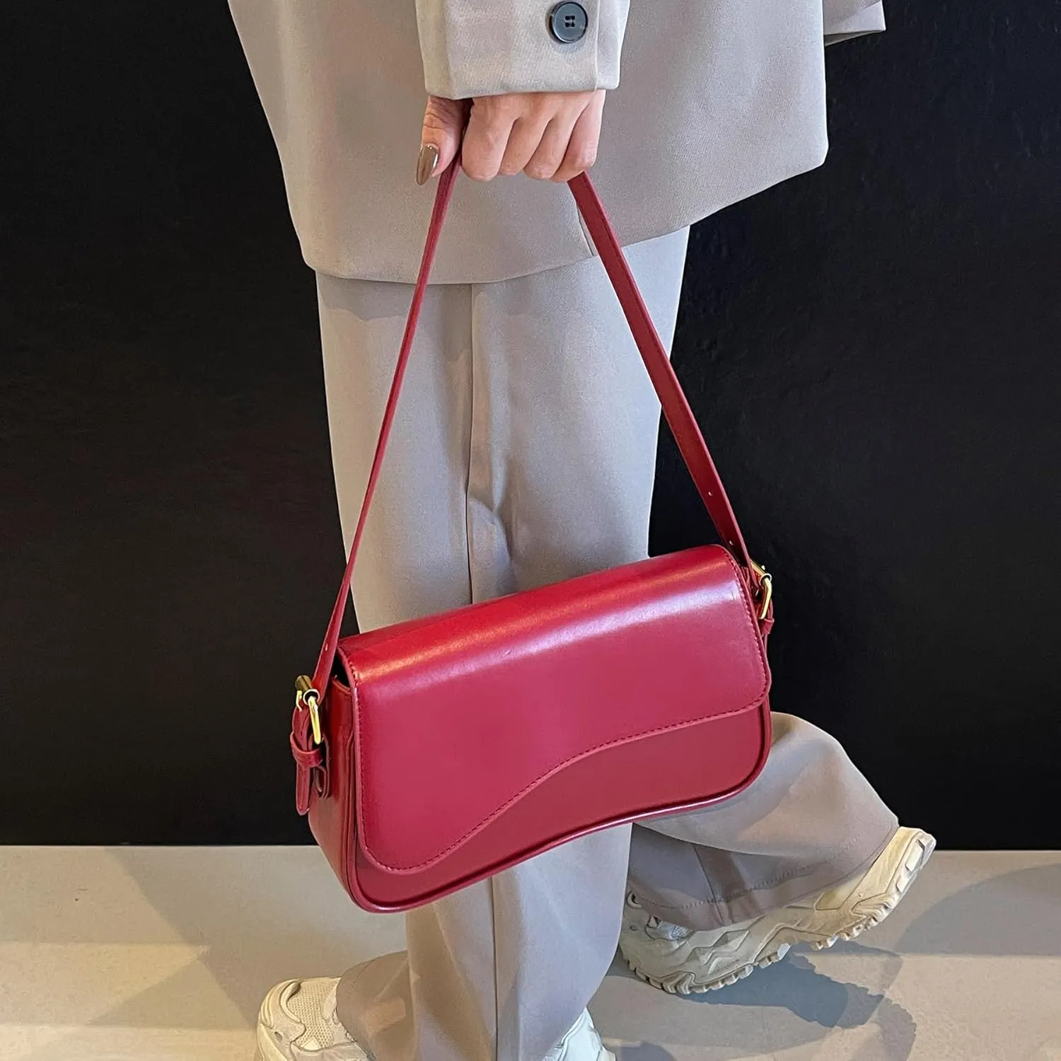 Small Shoulder Bag for Women Clutch Hobo Purse with Zipper Crossbody Purse Retro Vegan Leather Tote Handbag
