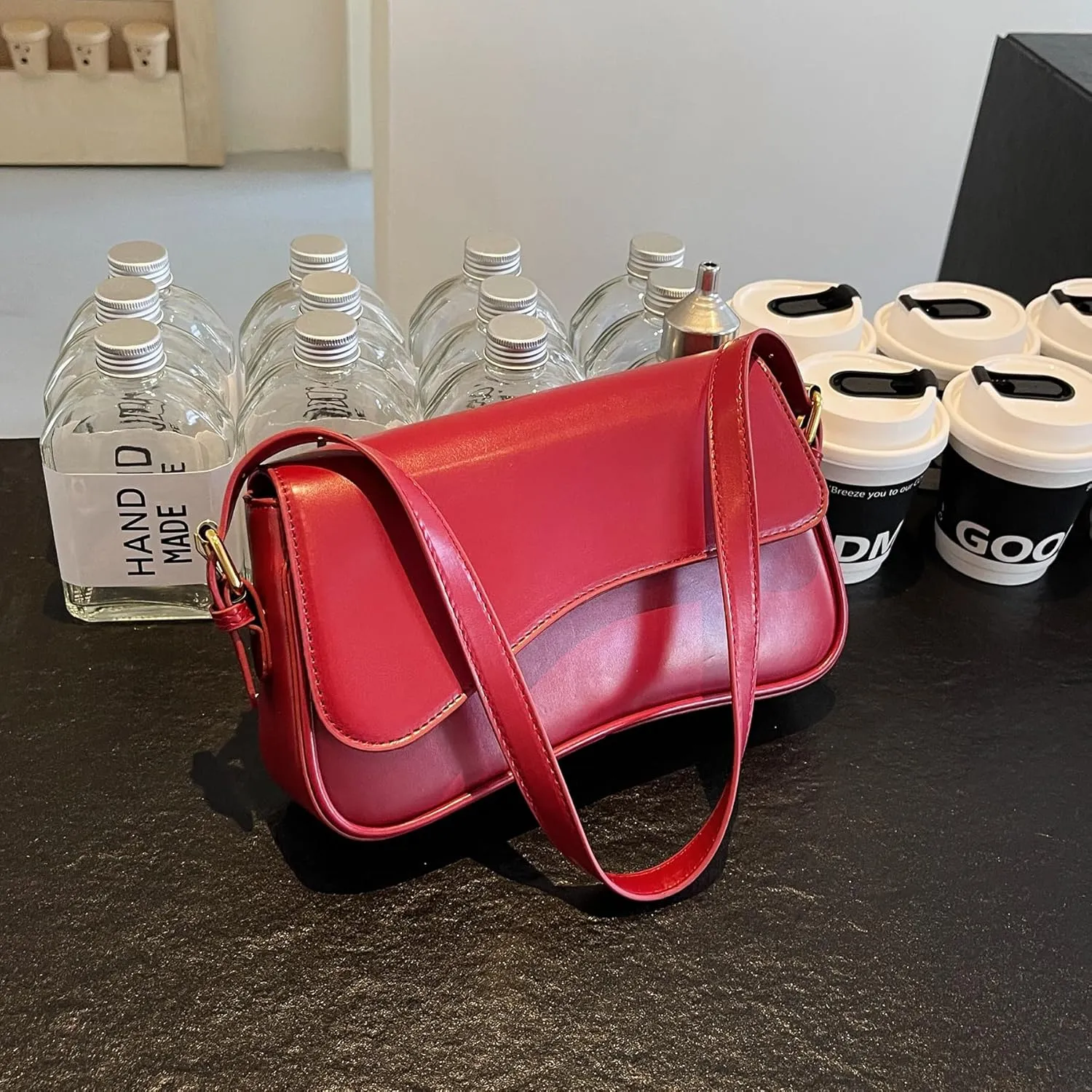 Small Shoulder Bag for Women Clutch Hobo Purse with Zipper Crossbody Purse Retro Vegan Leather Tote Handbag