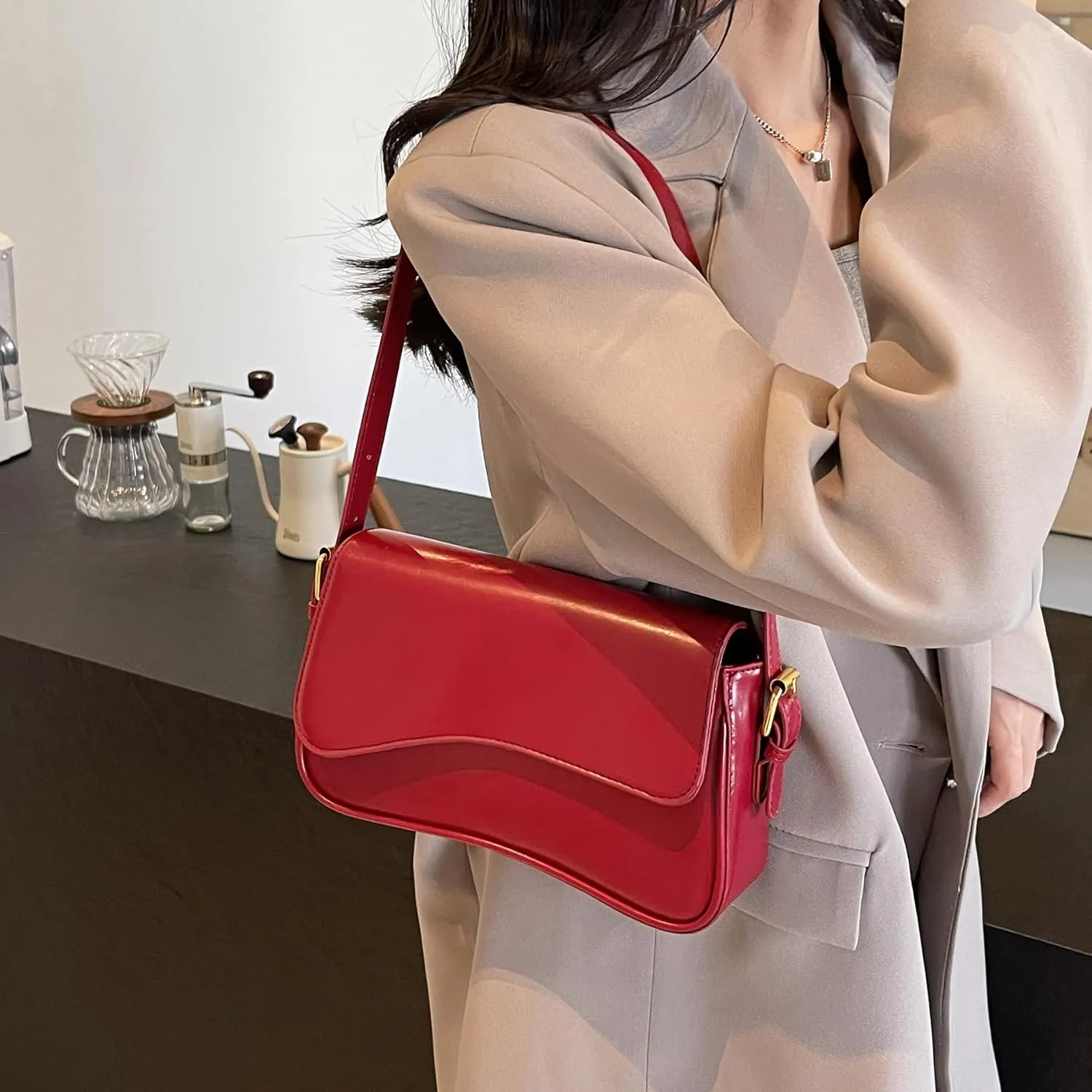 Small Shoulder Bag for Women Clutch Hobo Purse with Zipper Crossbody Purse Retro Vegan Leather Tote Handbag