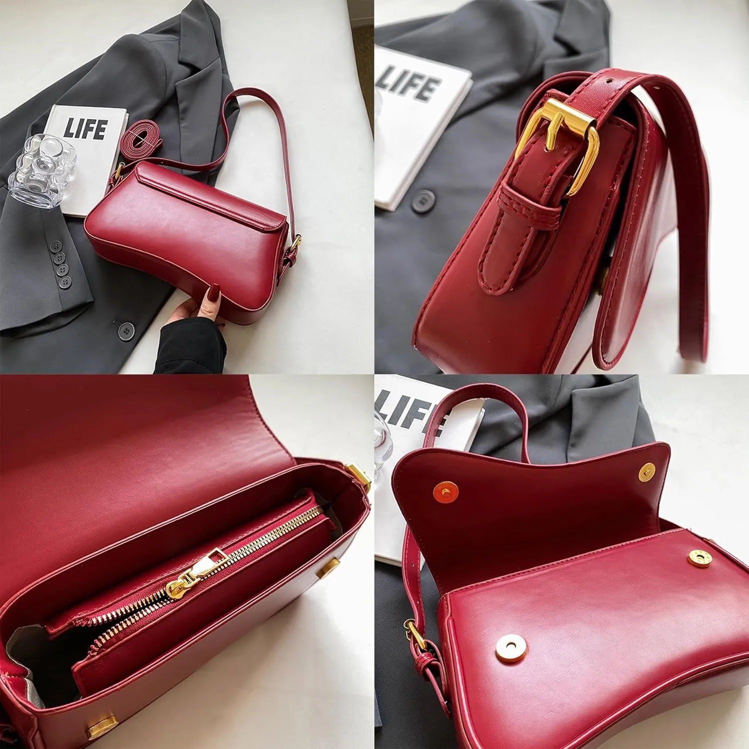 Small Shoulder Bag for Women Clutch Hobo Purse with Zipper Crossbody Purse Retro Vegan Leather Tote Handbag