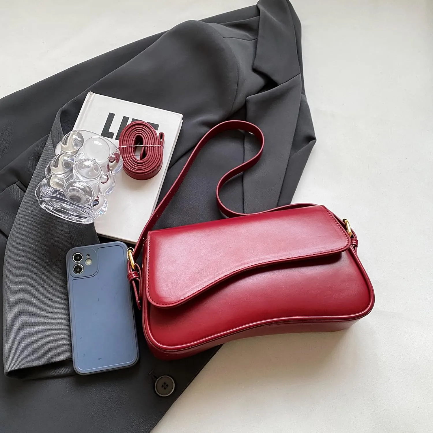 Small Shoulder Bag for Women Clutch Hobo Purse with Zipper Crossbody Purse Retro Vegan Leather Tote Handbag