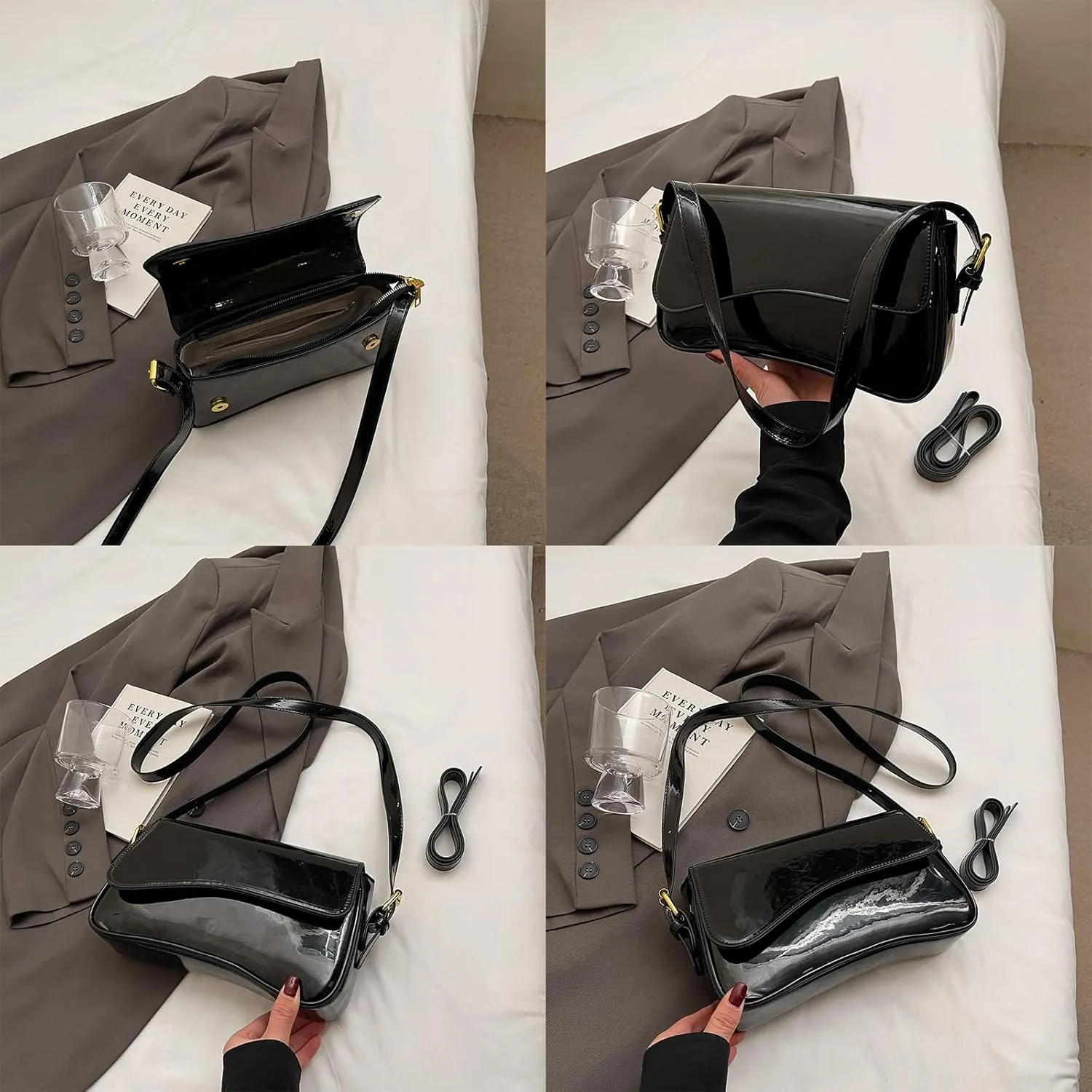Small Shoulder Bag for Women Clutch Hobo Purse with Zipper Crossbody Purse Retro Vegan Leather Tote Handbag