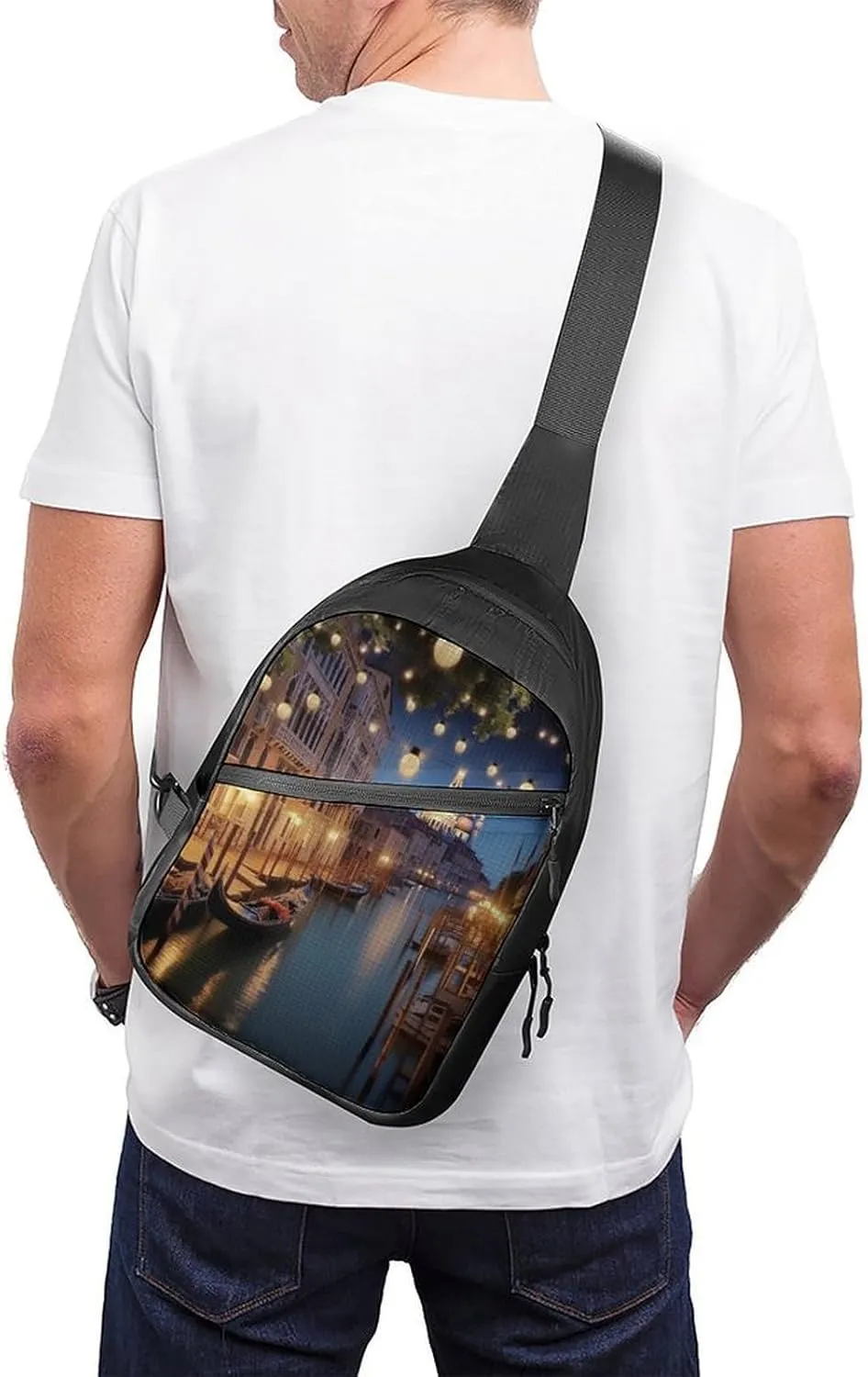 Small Sling Chest Bag Crossbody Bag for Men Women,Beautiful Venice at Night Lightweight Gym Daypack for Travel Cycling Hiking