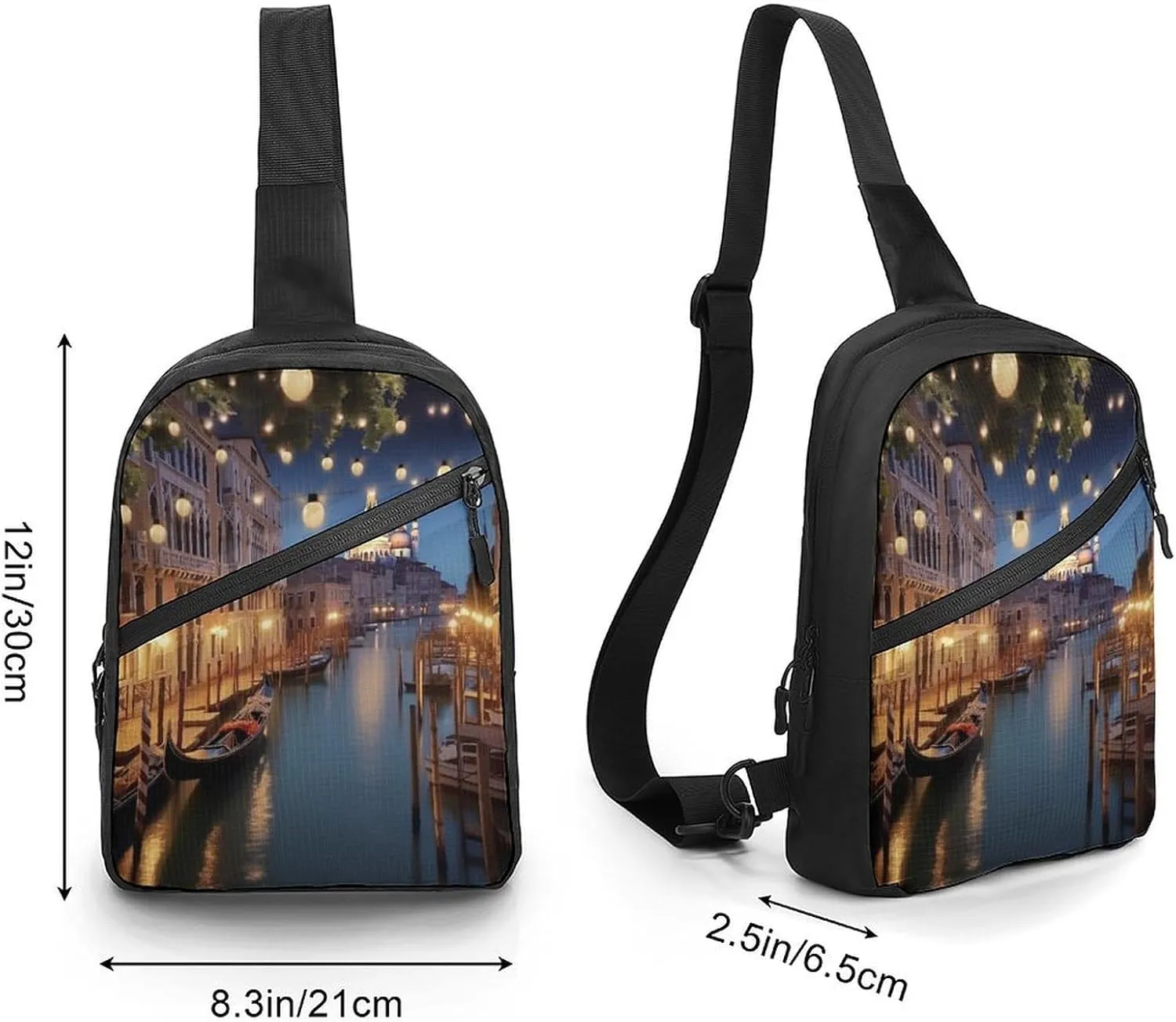 Small Sling Chest Bag Crossbody Bag for Men Women,Beautiful Venice at Night Lightweight Gym Daypack for Travel Cycling Hiking