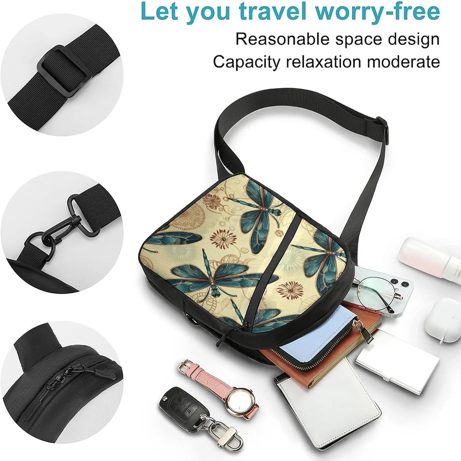 Small Sling Chest Bag Crossbody Bag for Men Women,Dragonfly Lightweight Gym Daypack for Travel Cycling Hiking
