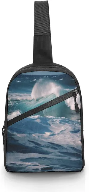 Small Sling Chest Bag Crossbody Bag for Men Women,Ocean Waves Lightweight Gym Daypack for Travel Cycling Hiking