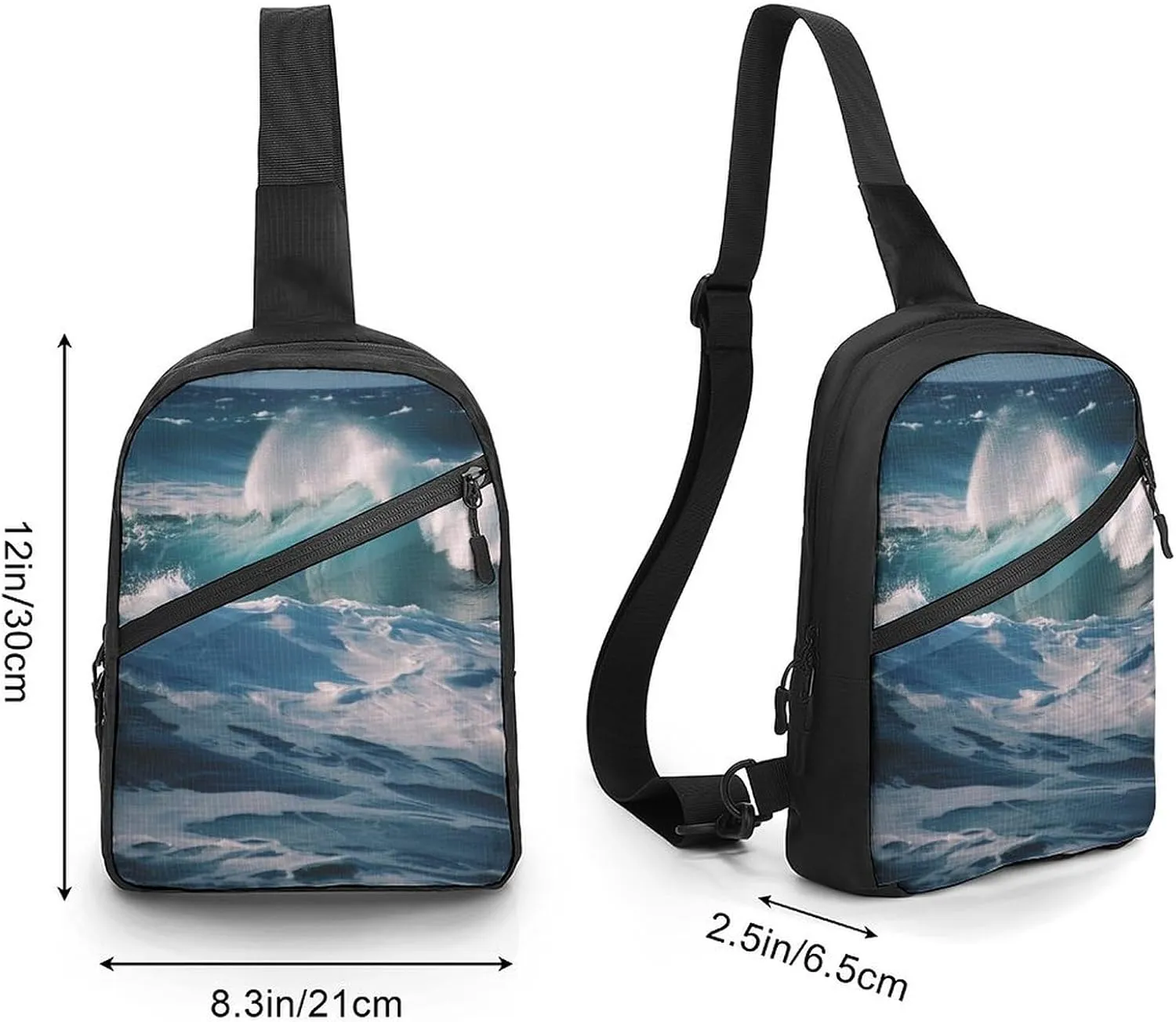 Small Sling Chest Bag Crossbody Bag for Men Women,Ocean Waves Lightweight Gym Daypack for Travel Cycling Hiking