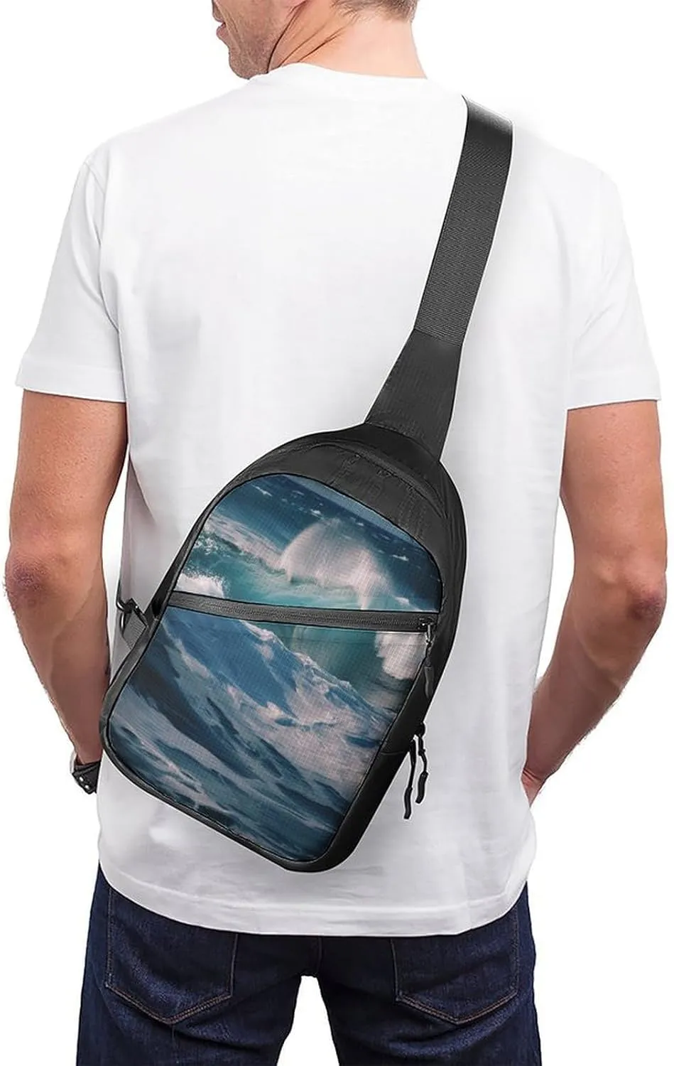 Small Sling Chest Bag Crossbody Bag for Men Women,Ocean Waves Lightweight Gym Daypack for Travel Cycling Hiking