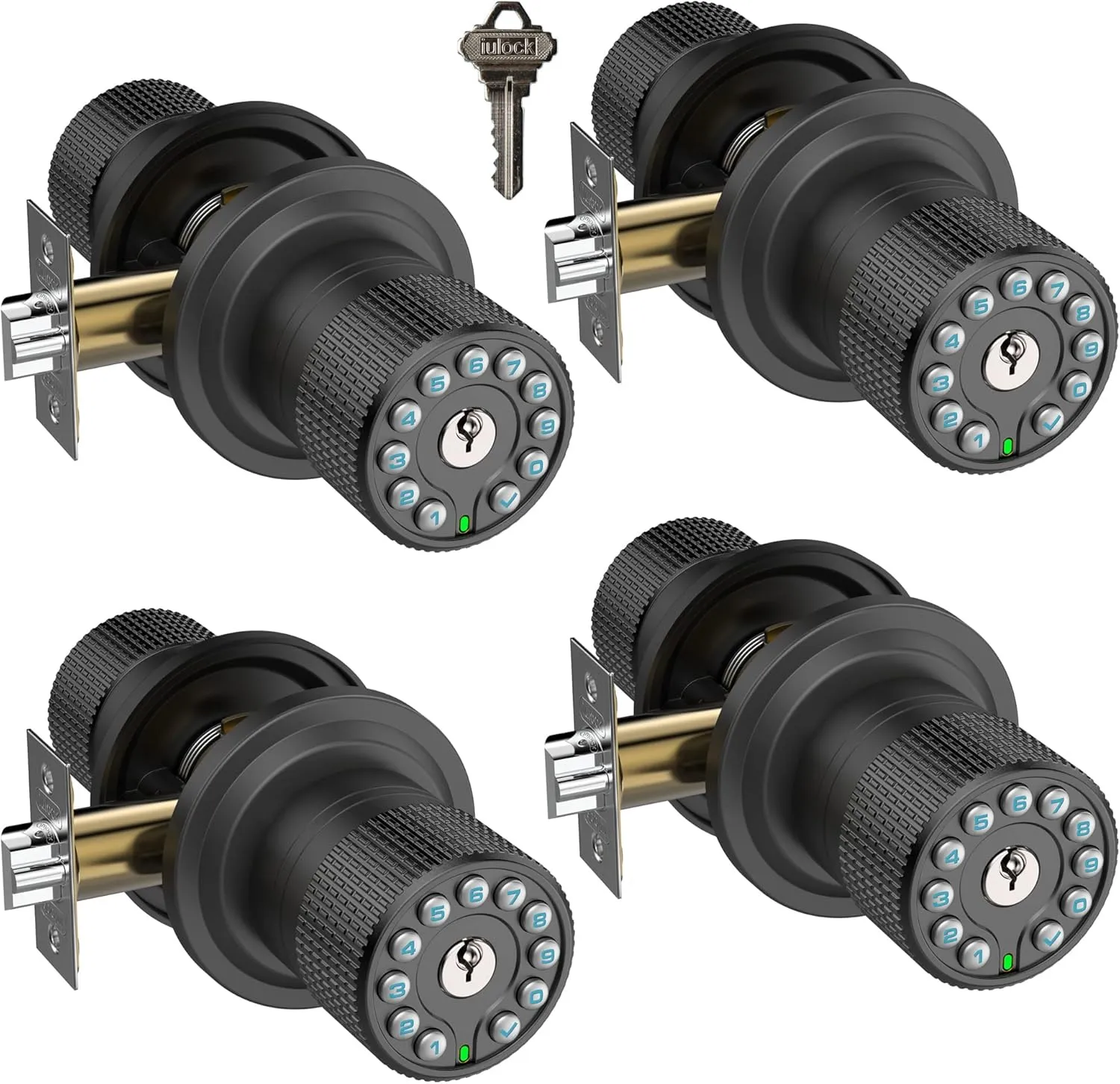 Smart Door Knob with Keypad and Key,Keyless Entry Door Lock with Rubber Grip, Auto Lock,50 User Code,Waterproof, Easy to Install and Program for Bedroom (Matte Black Same Key 4 Pack)