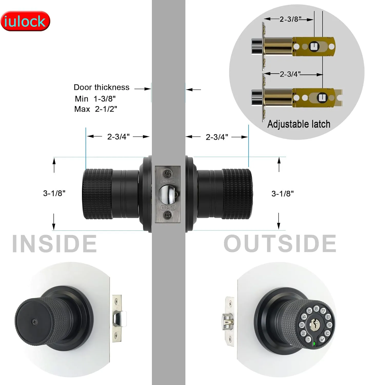 Smart Door Knob with Keypad and Key,Keyless Entry Door Lock with Rubber Grip, Auto Lock,50 User Code,Waterproof, Easy to Install and Program for Bedroom (Matte Black Same Key 4 Pack)