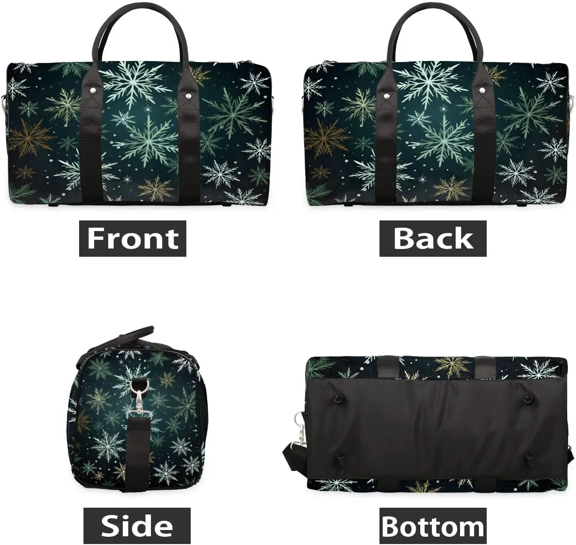 Snow Print Christmas Travel Duffel Bag for Women Men Waterproof Foldable Overnight Weekender Bag Large Capacity Sports Gym Bag
