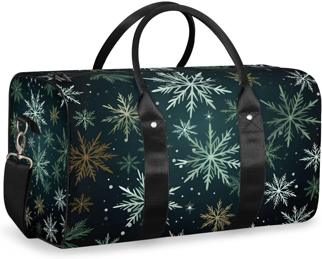 Snow Print Christmas Travel Duffel Bag for Women Men Waterproof Foldable Overnight Weekender Bag Large Capacity Sports Gym Bag