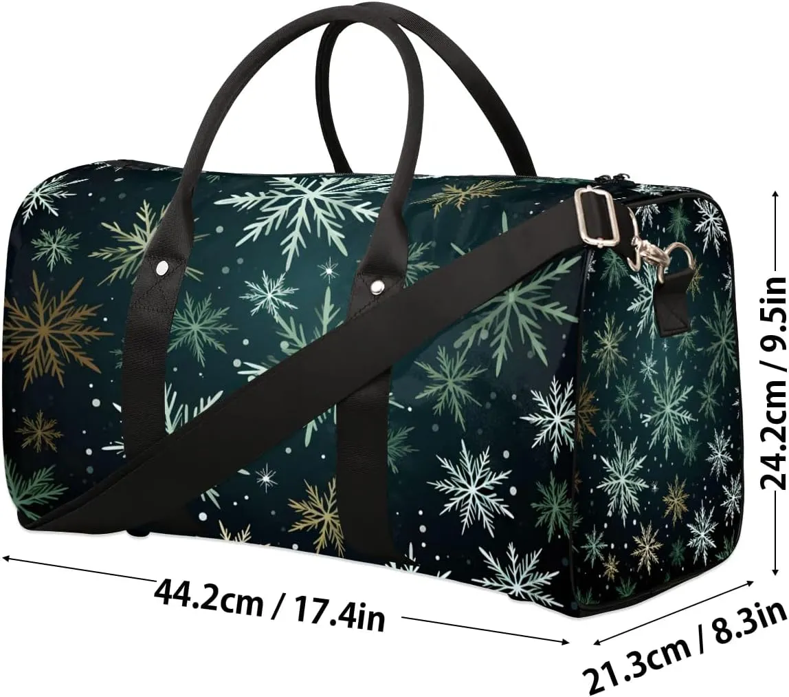 Snow Print Christmas Travel Duffel Bag for Women Men Waterproof Foldable Overnight Weekender Bag Large Capacity Sports Gym Bag