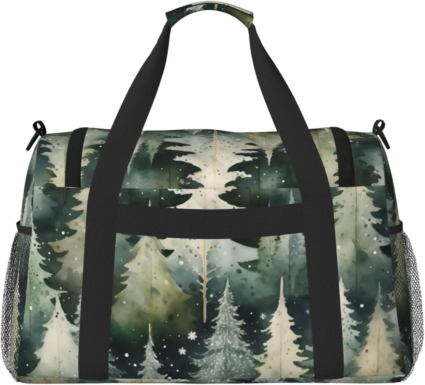 Snowflake Watercolor Forest Duffle Bag Foldable Travel Tote Bag Carry On Large Weekender Overnight Bags Waterproof Gym Bag For Women Men