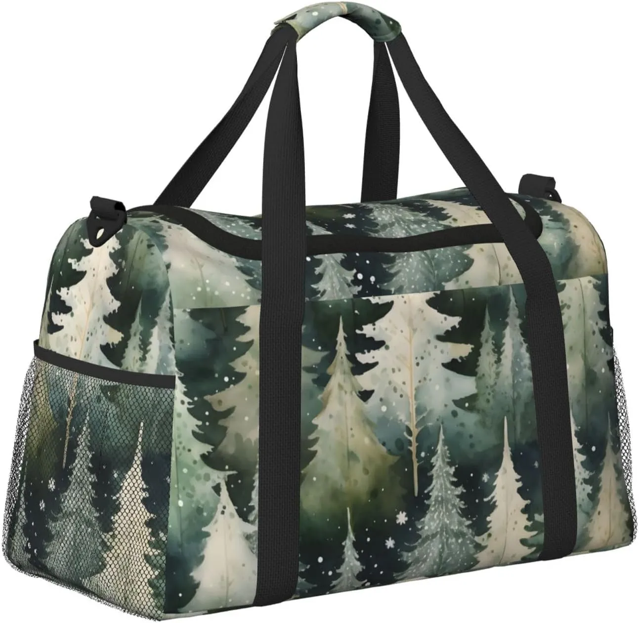 Snowflake Watercolor Forest Duffle Bag Foldable Travel Tote Bag Carry On Large Weekender Overnight Bags Waterproof Gym Bag For Women Men