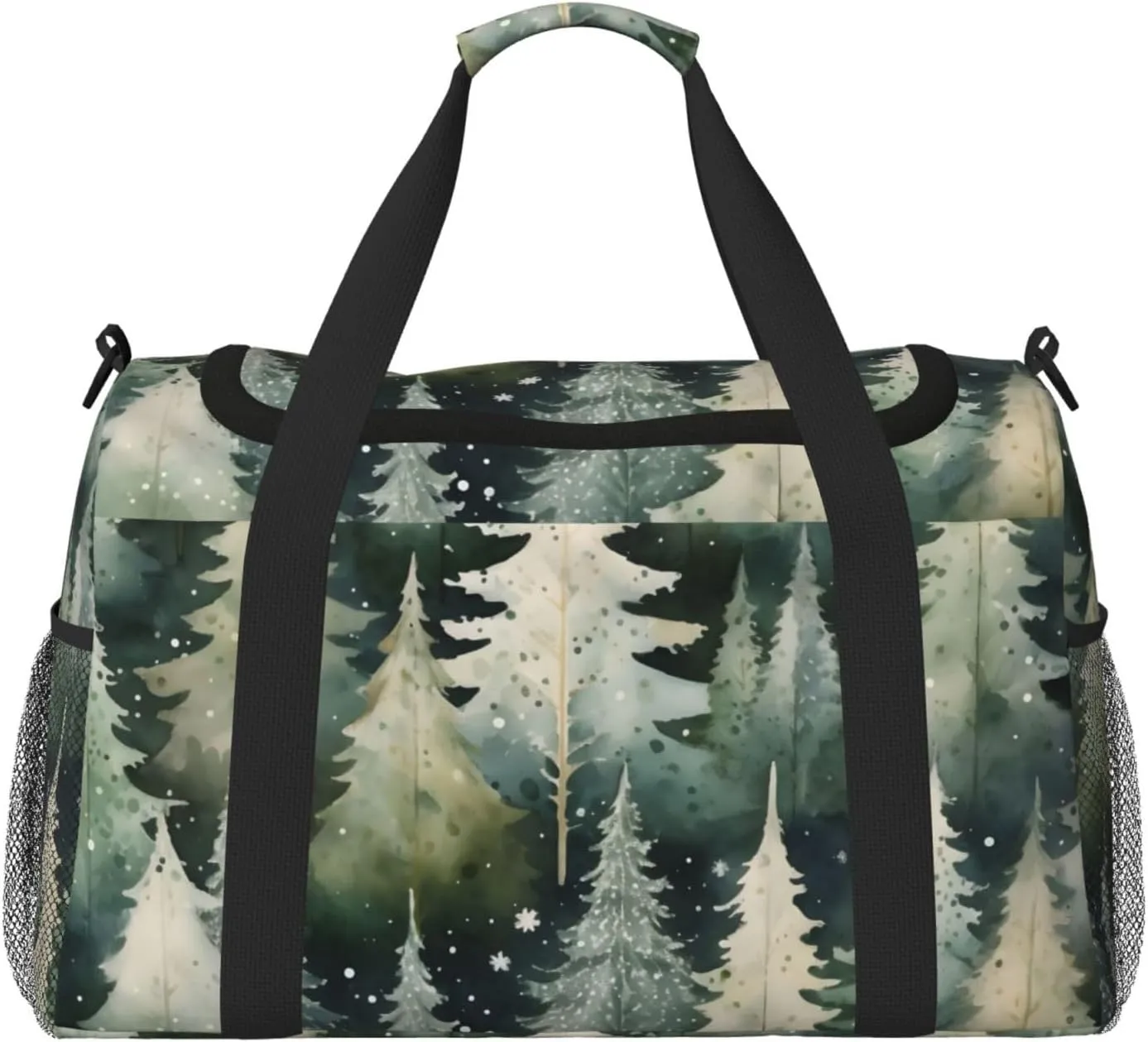 Snowflake Watercolor Forest Duffle Bag Foldable Travel Tote Bag Carry On Large Weekender Overnight Bags Waterproof Gym Bag For Women Men