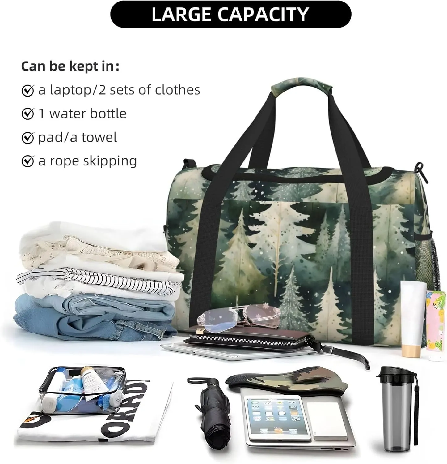 Snowflake Watercolor Forest Duffle Bag Foldable Travel Tote Bag Carry On Large Weekender Overnight Bags Waterproof Gym Bag For Women Men
