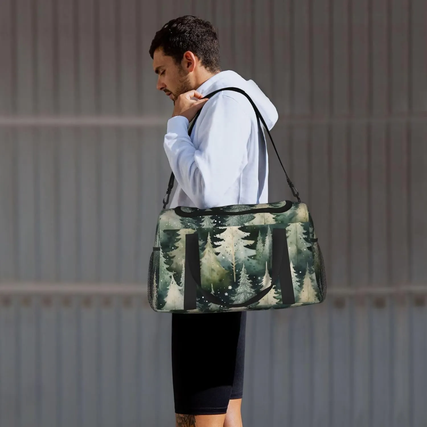 Snowflake Watercolor Forest Duffle Bag Foldable Travel Tote Bag Carry On Large Weekender Overnight Bags Waterproof Gym Bag For Women Men